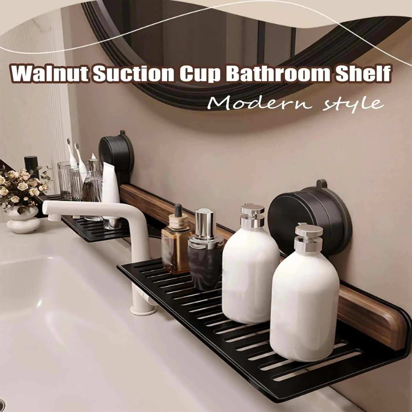No-Drill Walnut Aluminum Faucet Rack