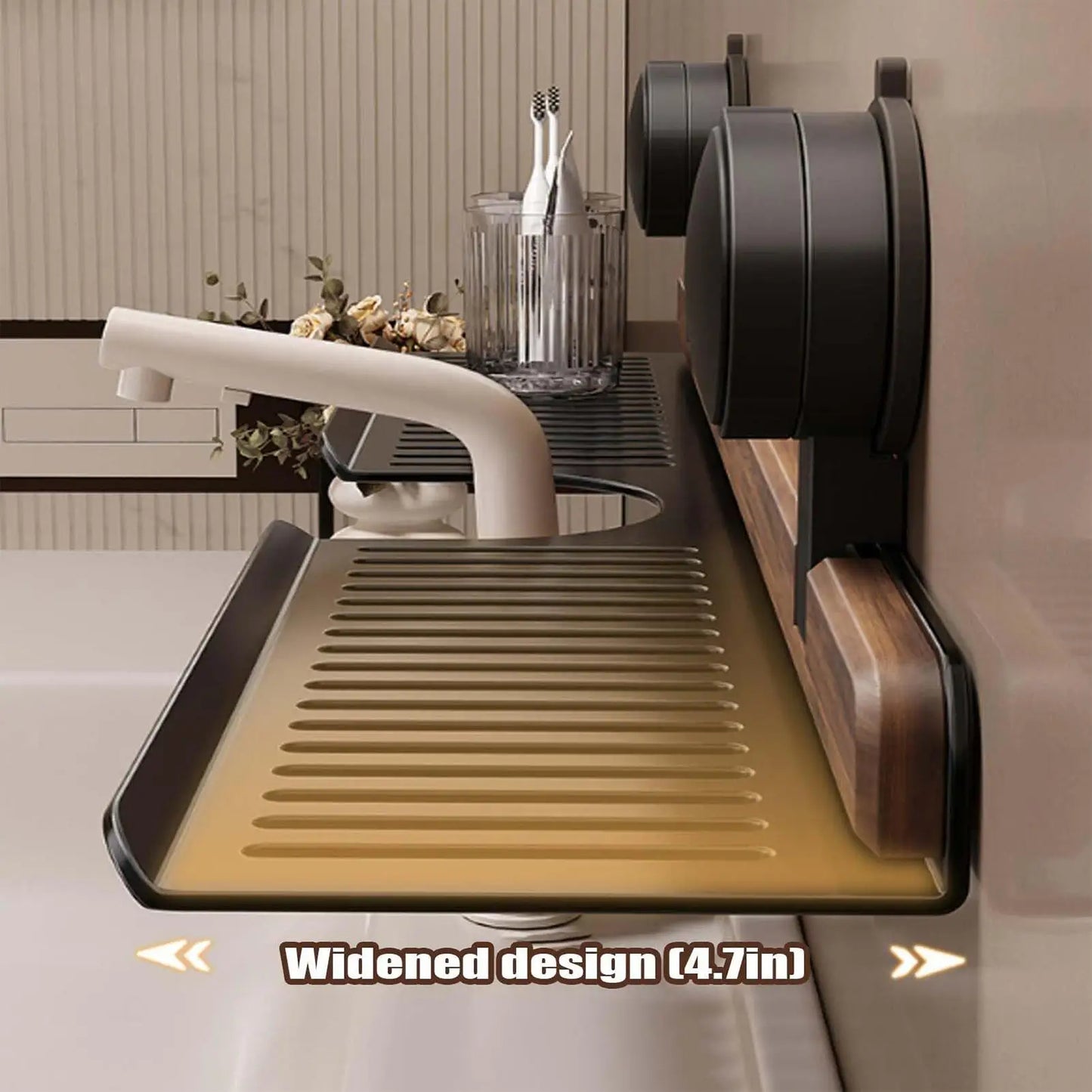 No-Drill Walnut Aluminum Faucet Rack