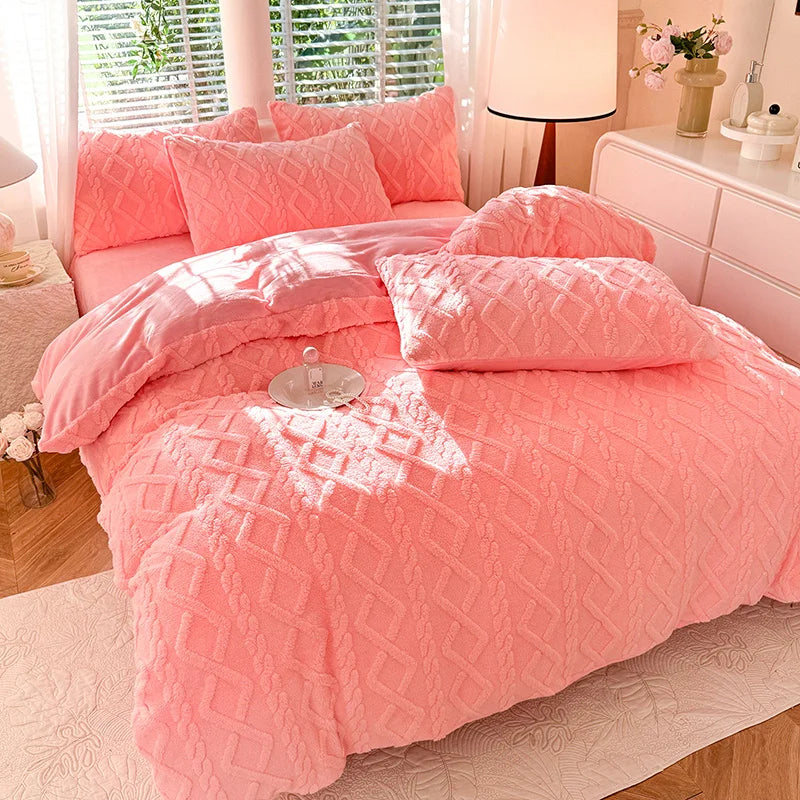 Thickened Warm Milk Fiber Four-Piece Bed Set
