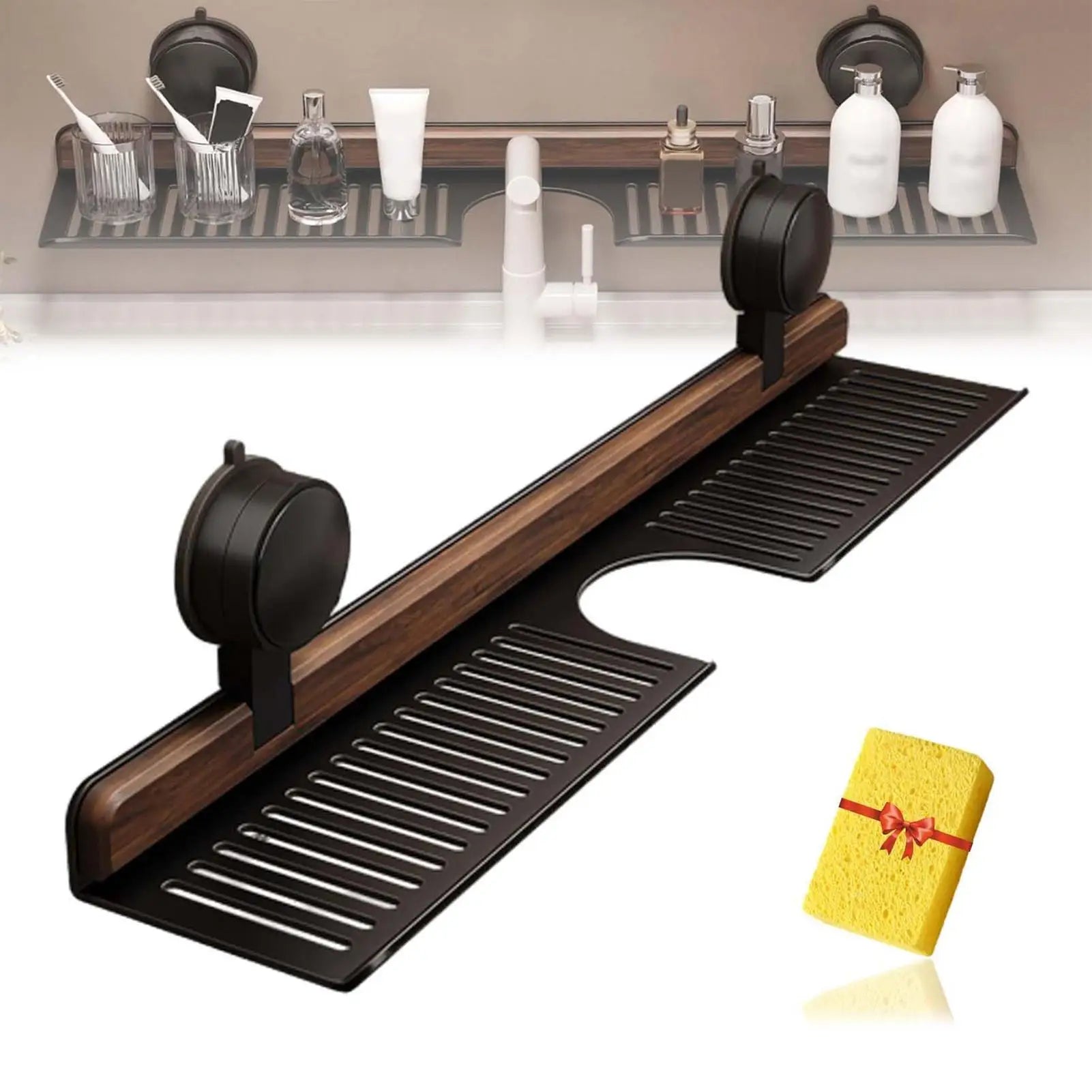 No-Drill Walnut Aluminum Faucet Rack