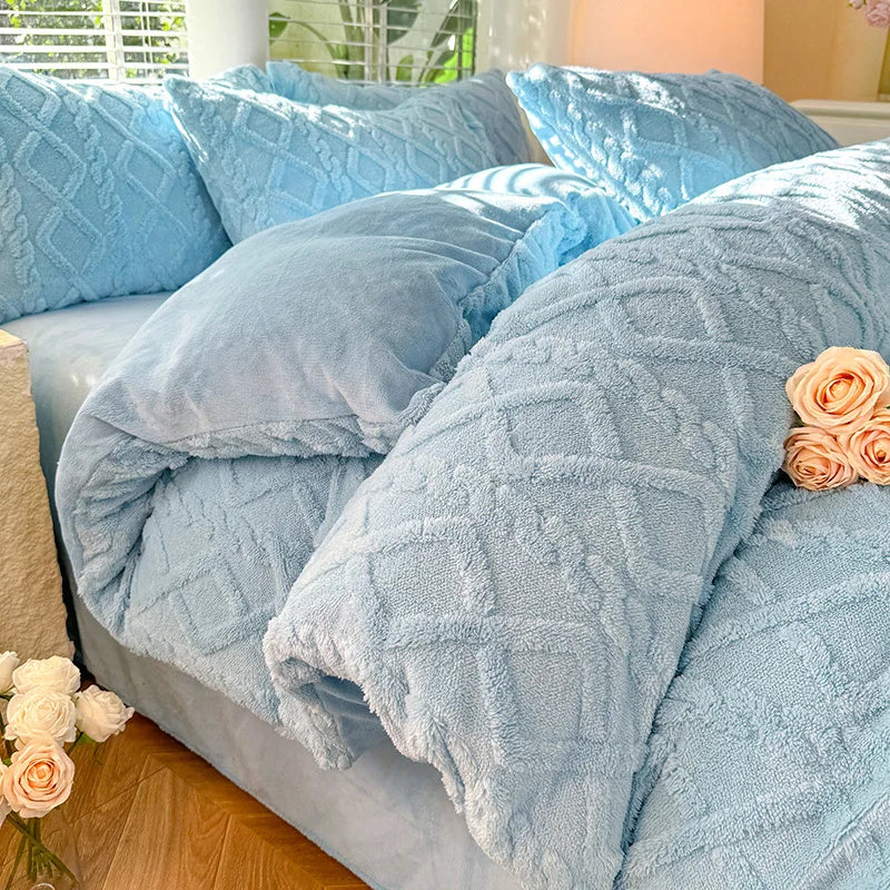 Thickened Warm Milk Fiber Four-Piece Bed Set