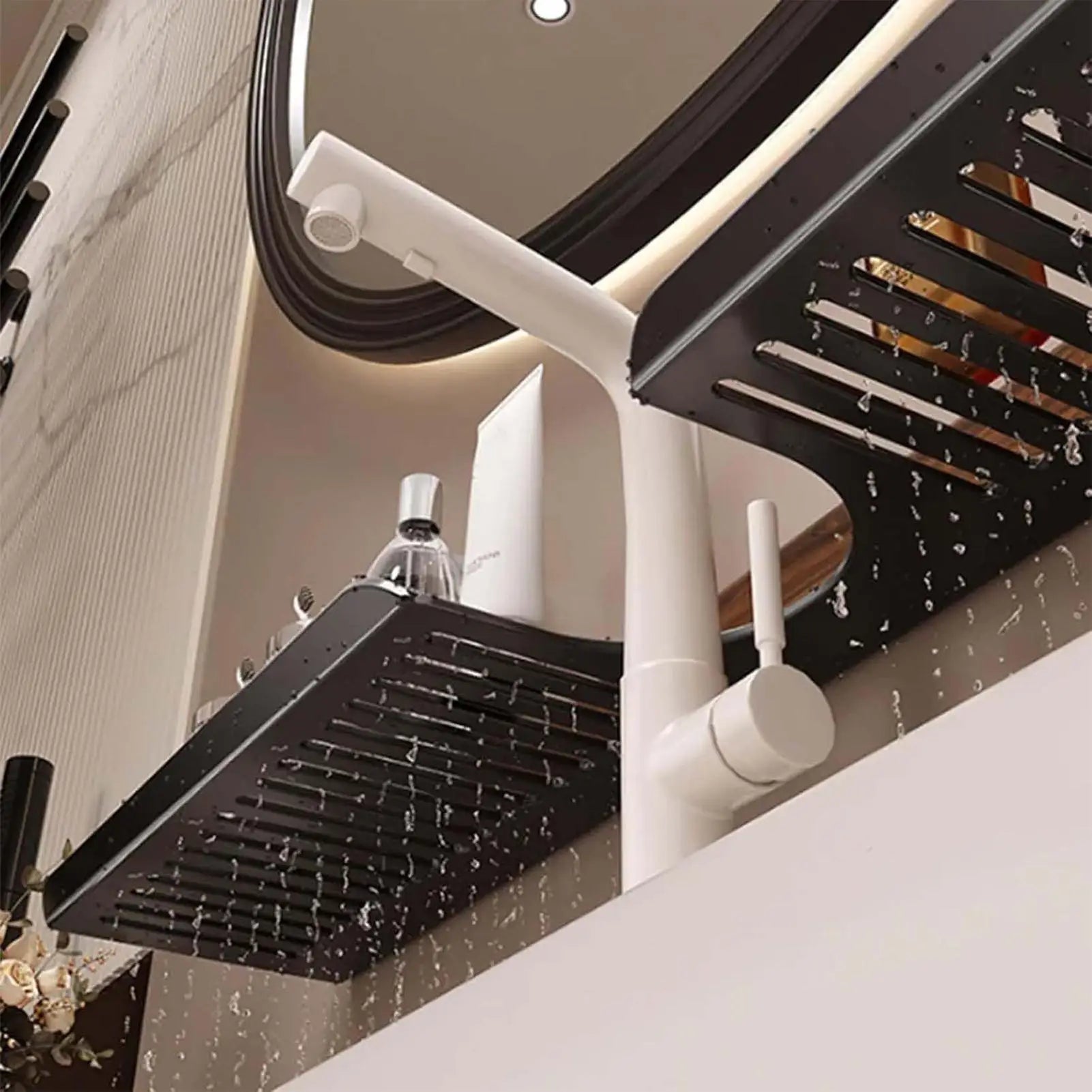 No-Drill Walnut Aluminum Faucet Rack