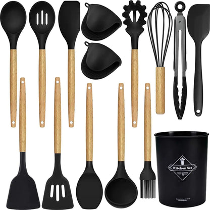 15-Piece Silicone Kitchen Essentials Set - Black