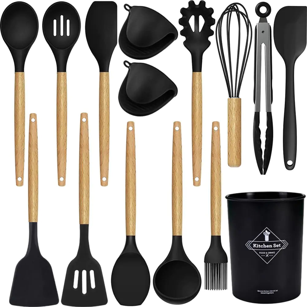 15-Piece Silicone Kitchen Essentials Set - Black