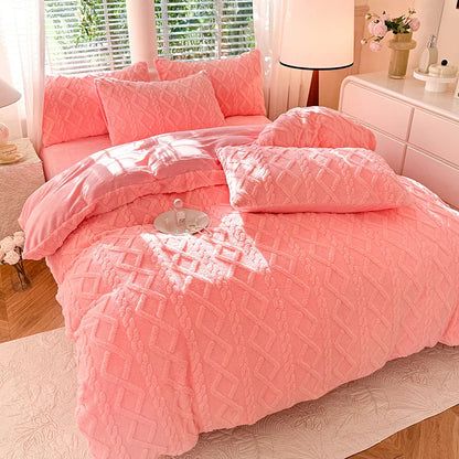 Thickened Warm Milk Fiber Four-Piece Bed Set